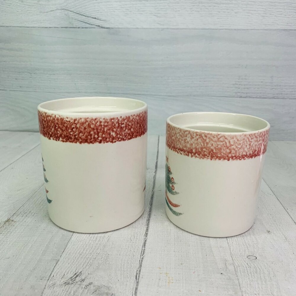 Gibson CHRISTMAS STAR Stoneware Red Green Sponged Tree Storage Container Set 2 - Picture 5 of 9